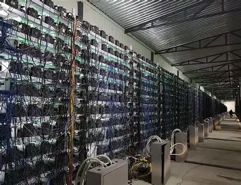 A vibrant mining farm showcasing multiple mining rigs at work
