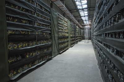 Aerial view of a large-scale cryptocurrency mining farm